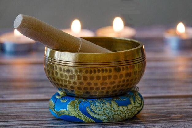 Meditation candles and singing bowl